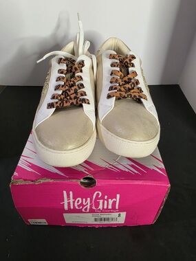 Corkys Hey Girl Cream Gold Sneakers with Leopard Laces